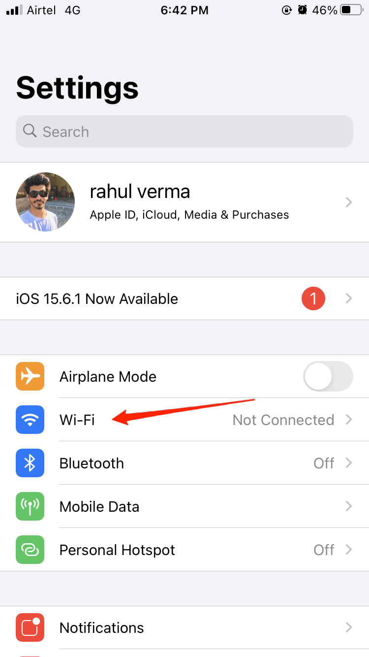 wifi settings iphone