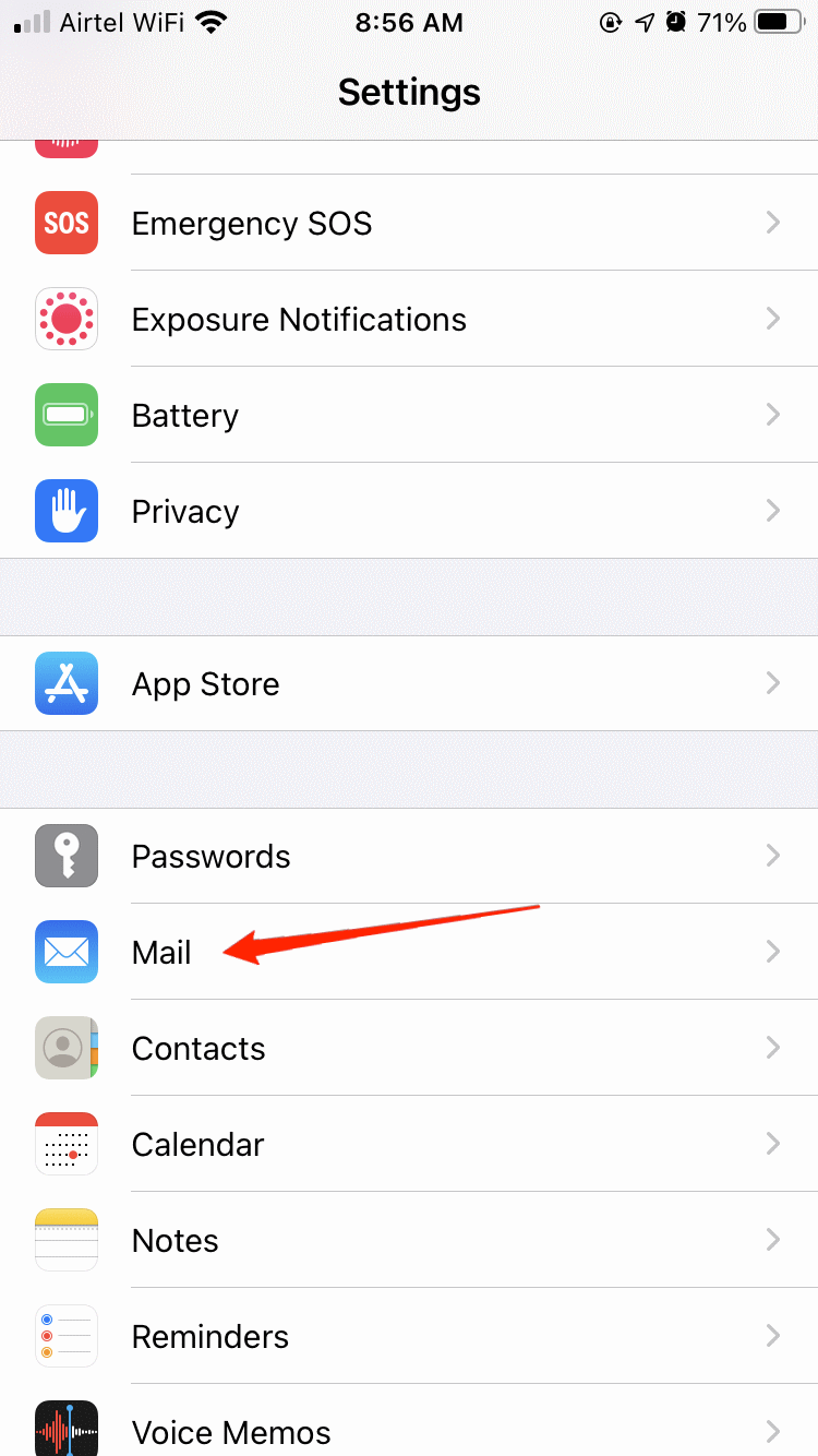 open mail settings iphone