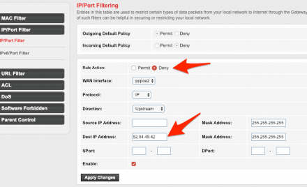 IP or Port Filter Setting in WiFi Router to block sites