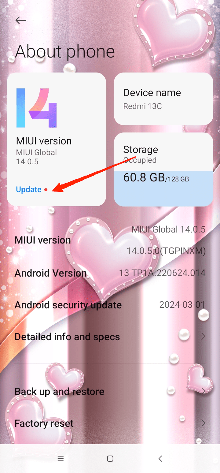 If there is a system update available, it will be displayed on the screen.