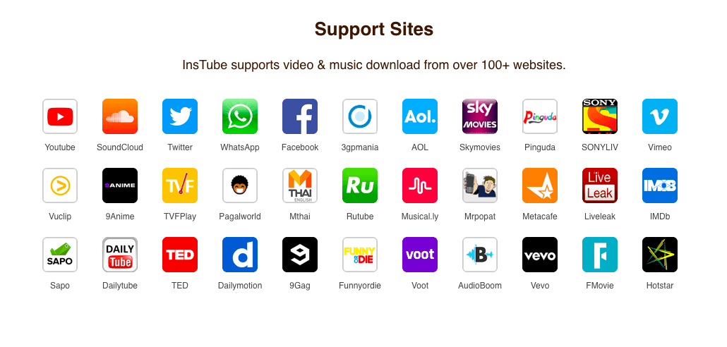 InsTube Supported Sites