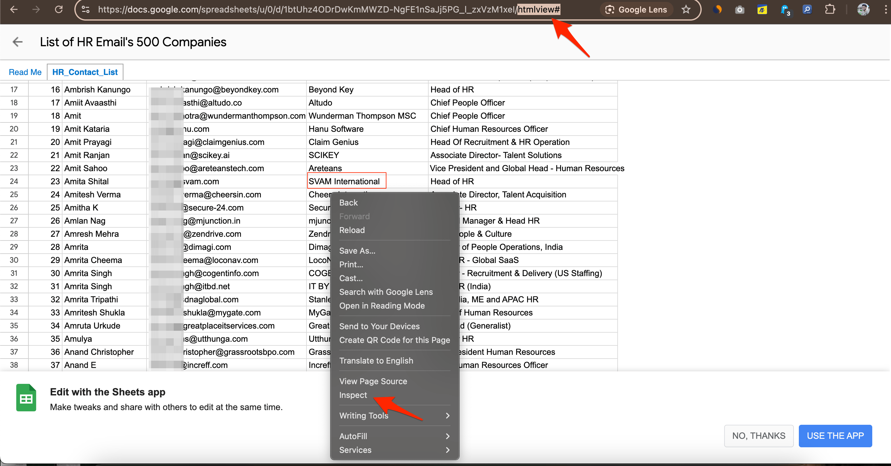 Inspect the cell on Google Sheets by clicking right click