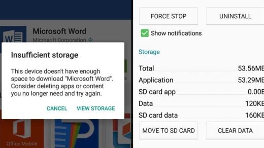 Insufficient Storage Available problem when downloading apps from Play Store