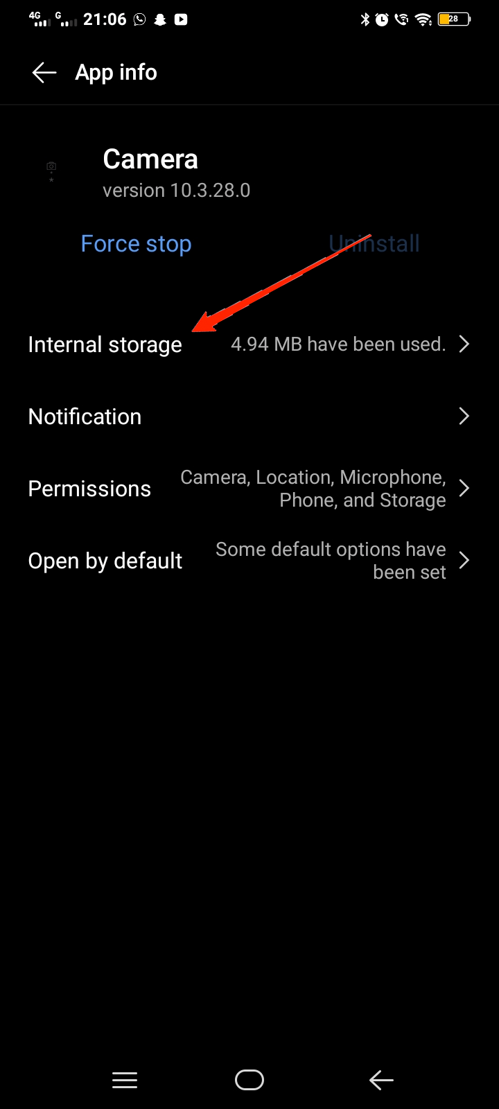 camera internal storage settings 