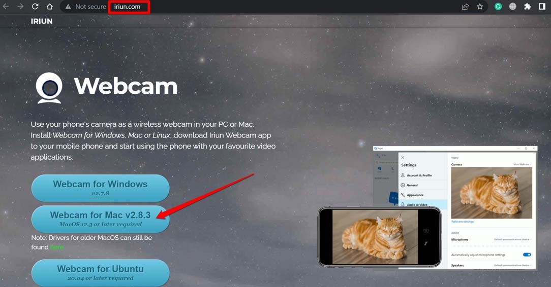 Iriun webcam app for Mac