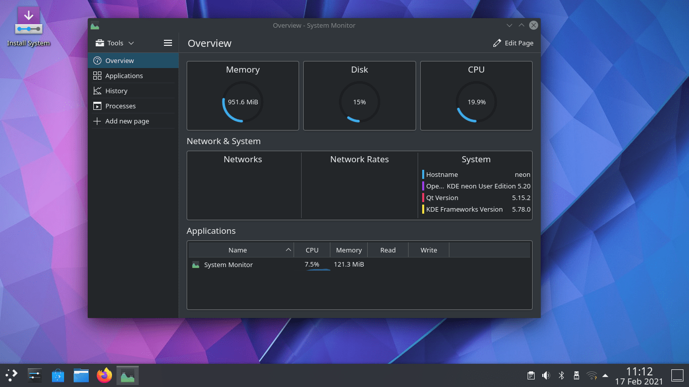 KDE Neon System Monitor