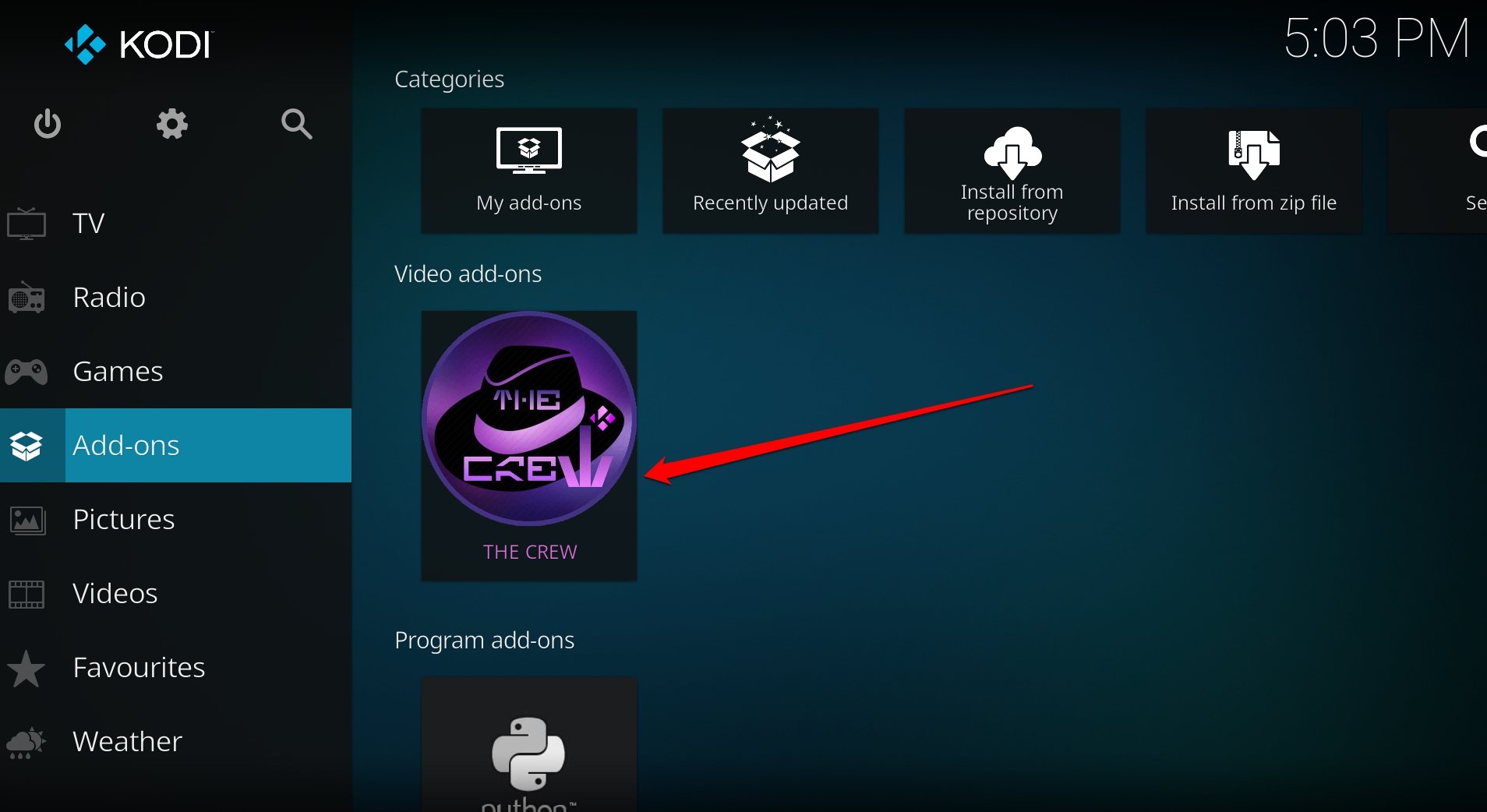 Kodi addon successfully installed