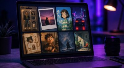 Laptop showing AI generated images generated using prompts