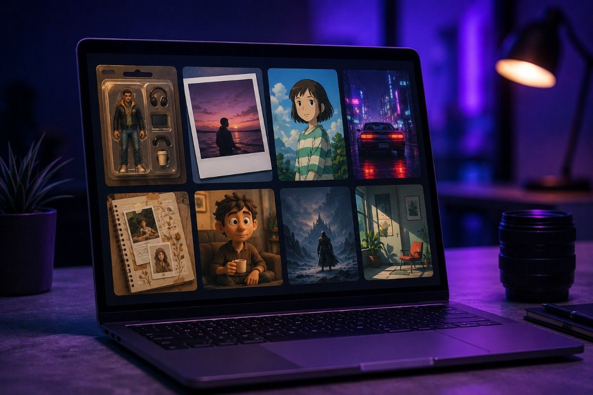 Laptop showing AI generated images generated using prompts