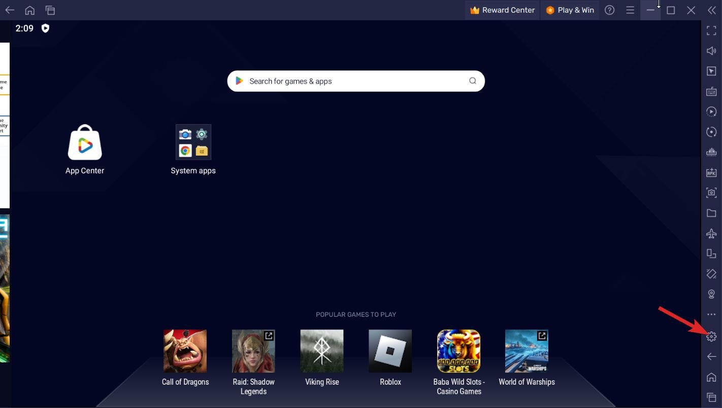 Launch BlueStacks Settings by clicking Gear icon