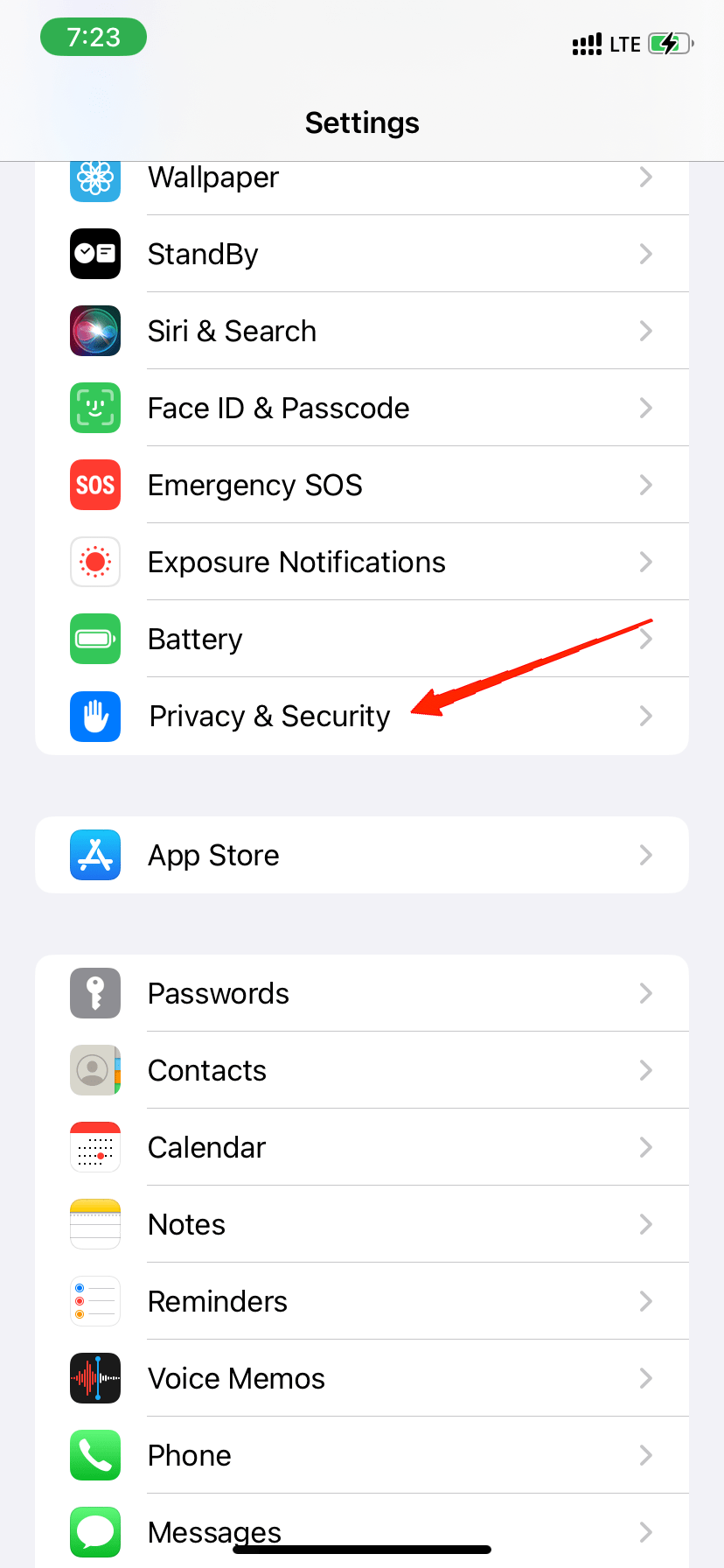 Launch the device Settings and go to Privacy