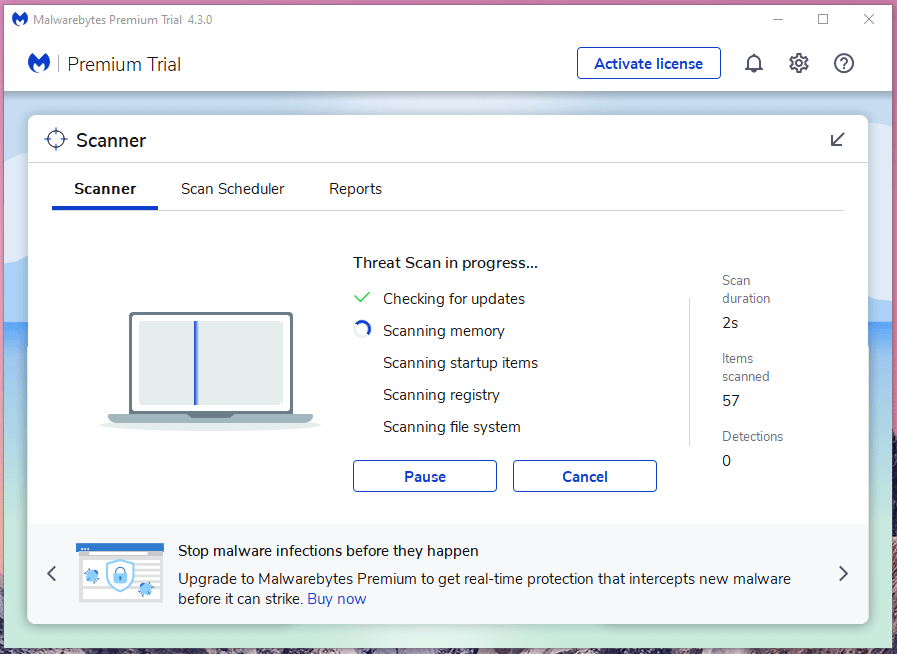 Let Malwarebytes Premium (TRIAL) scan the machine