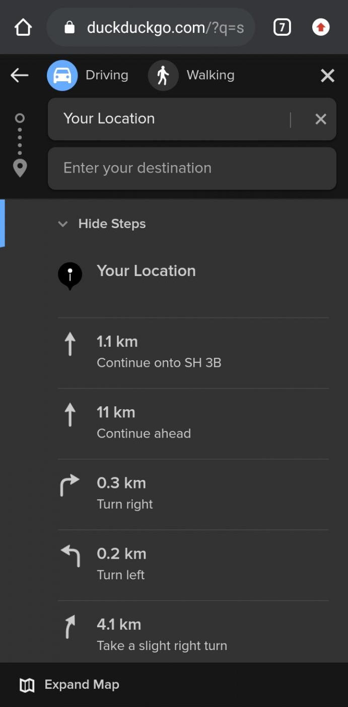apple maps navigation on duck duck go