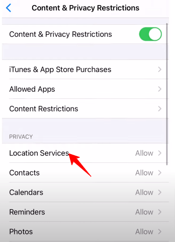 Location services Under Content & Privacy