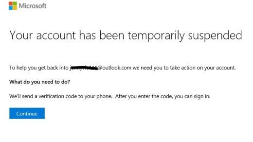 unlock MIcrosoft live account temporarily suspended