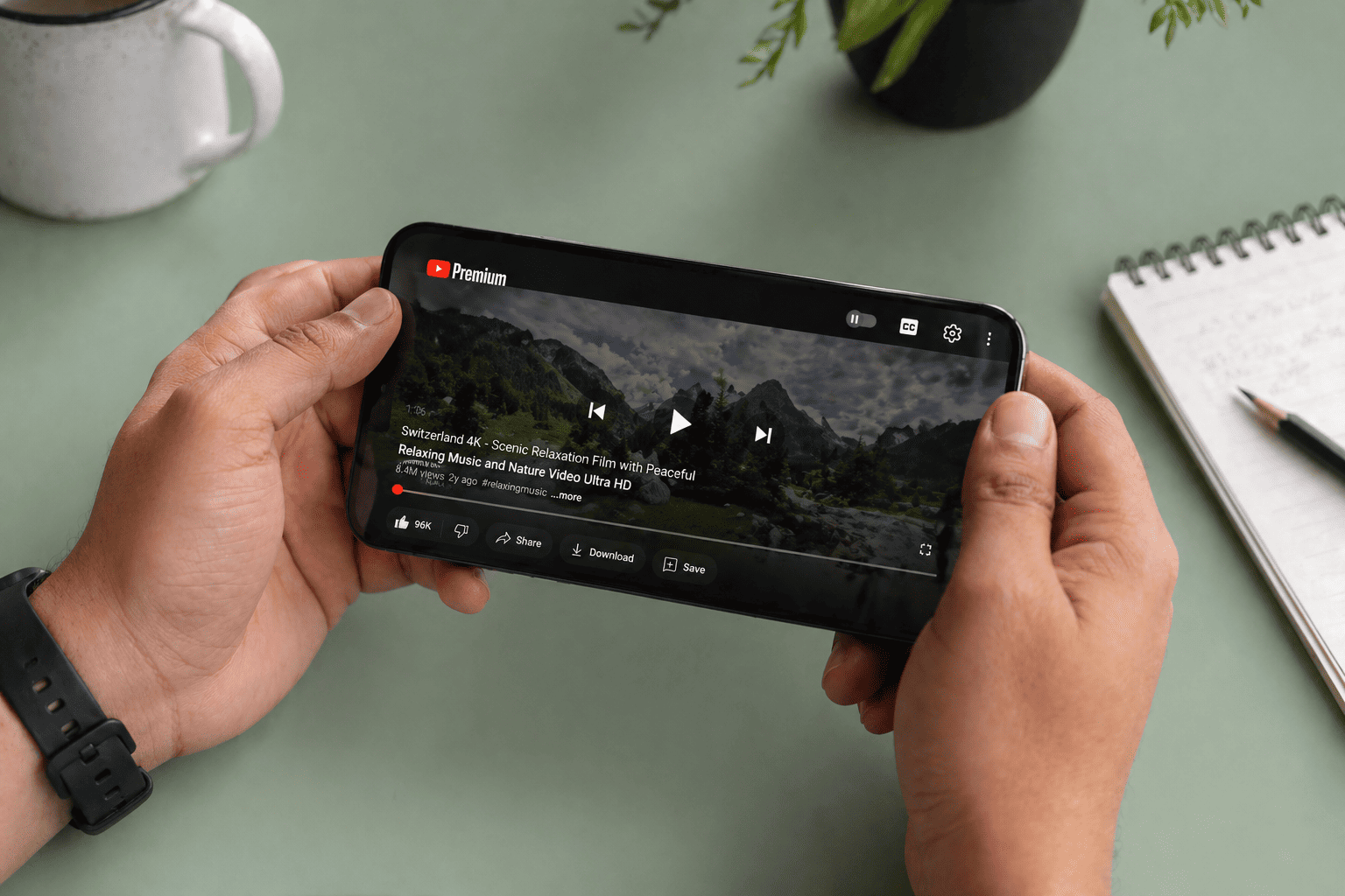 Man watching YouTube video on this phone