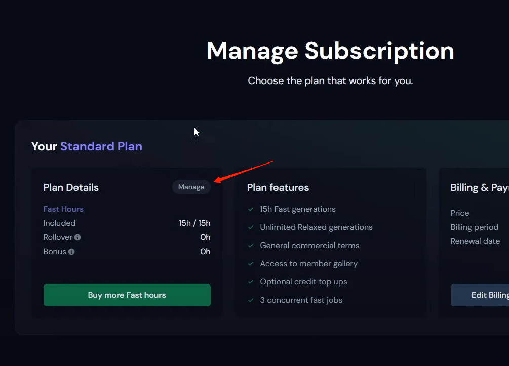 Click on the Manage button beside 'Plan Details'.