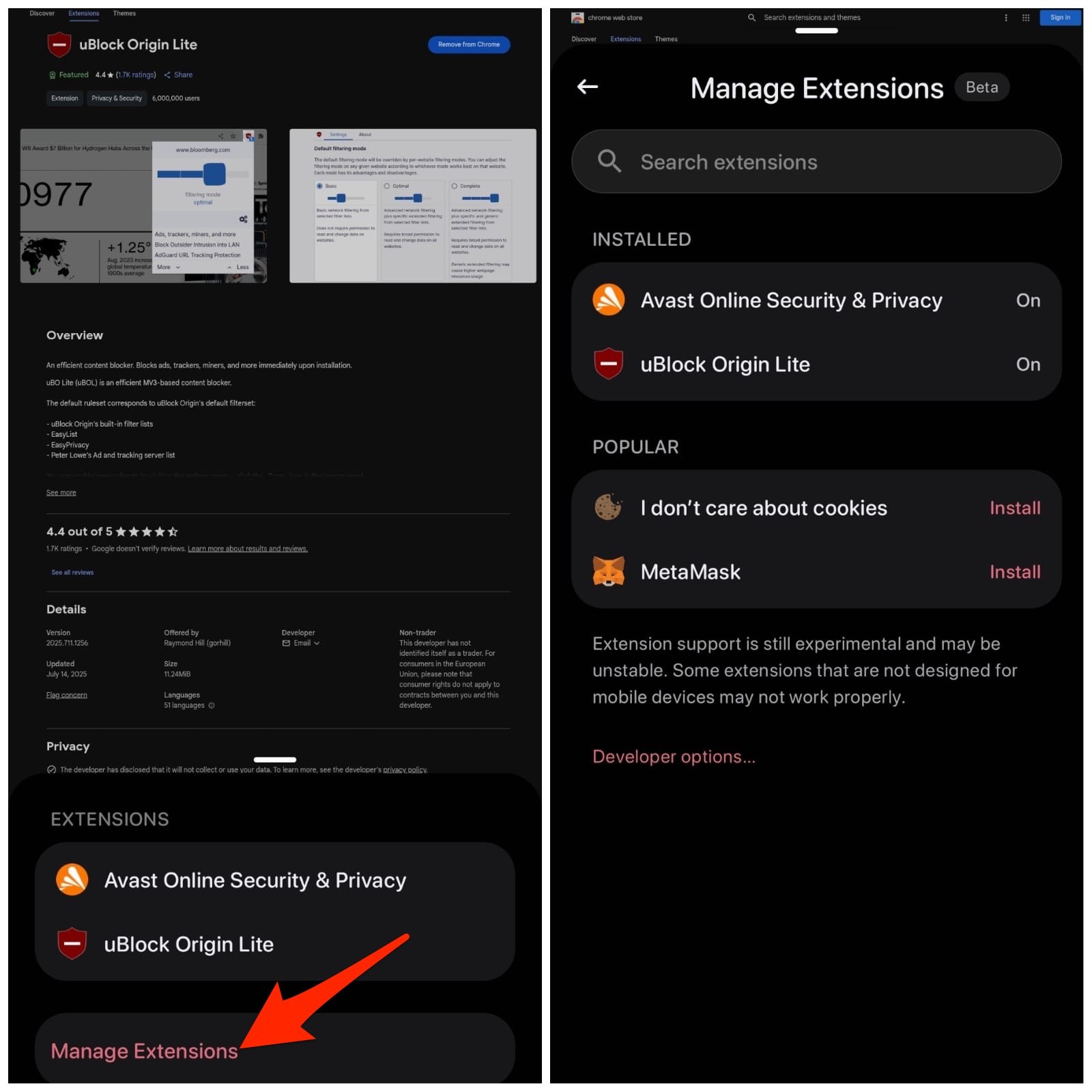 Manage your Extensions