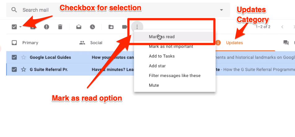 Mark as read option in Gmail inbox