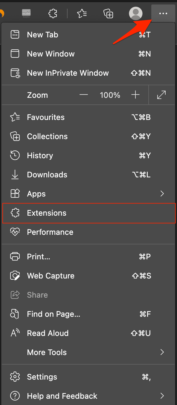 Menu and Extensions Edge