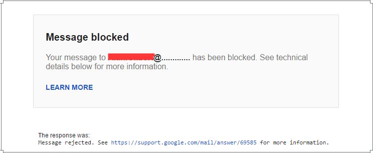 Resolved - Message Blocked Your message to @gmail has been rejected