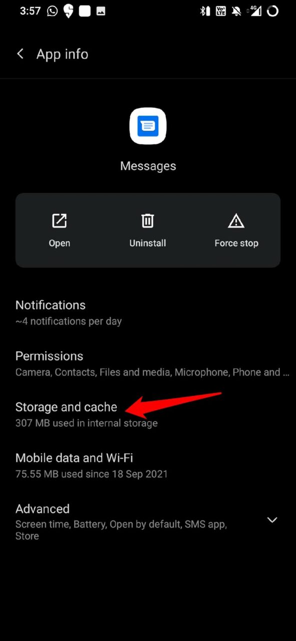 Messages app Storage and cache