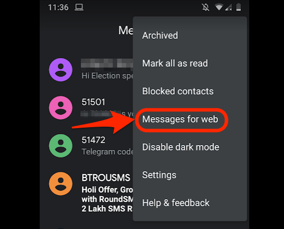Messages for Web Android Phone
