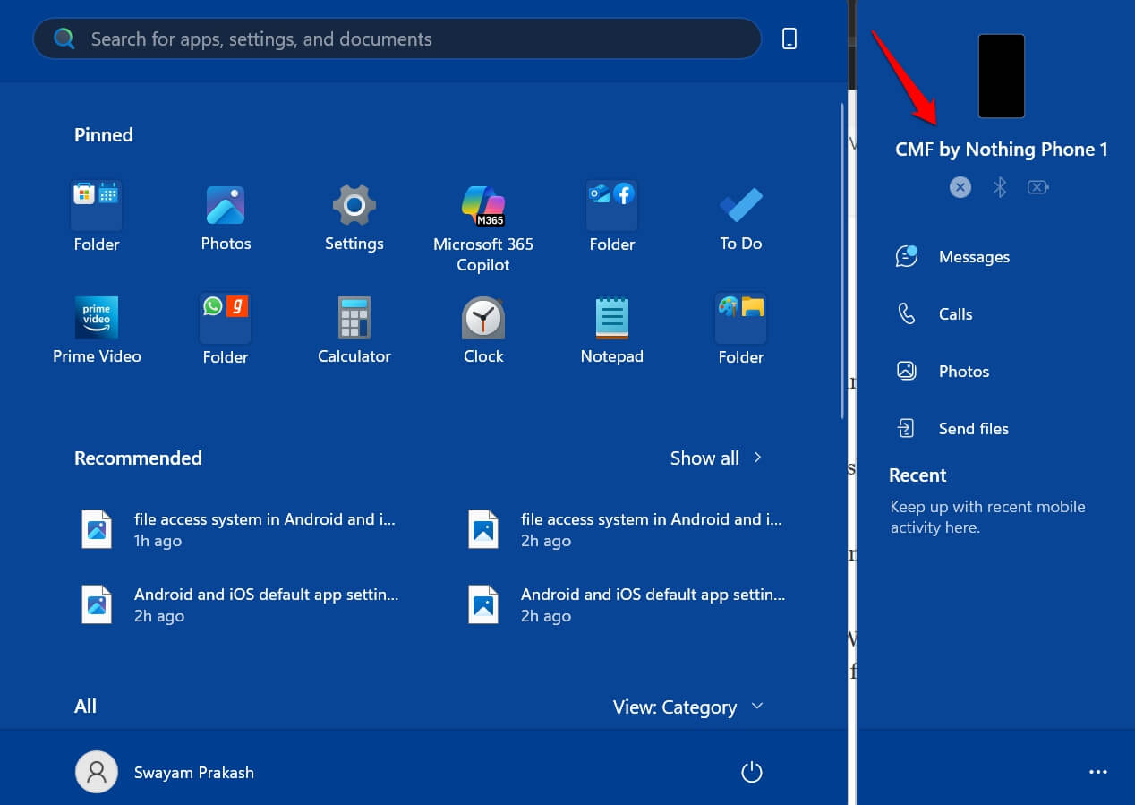 Microsoft Phone Link on Windows 11