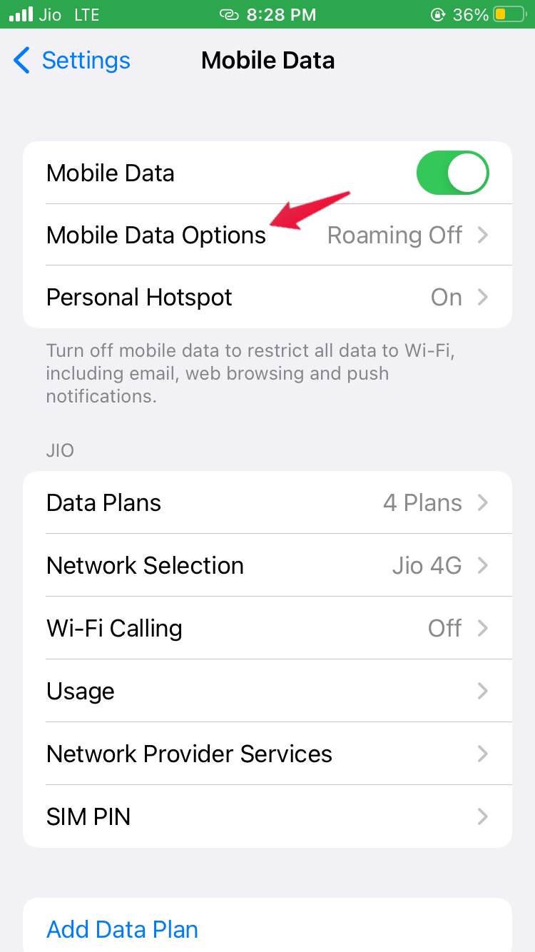 Mobile Data Options