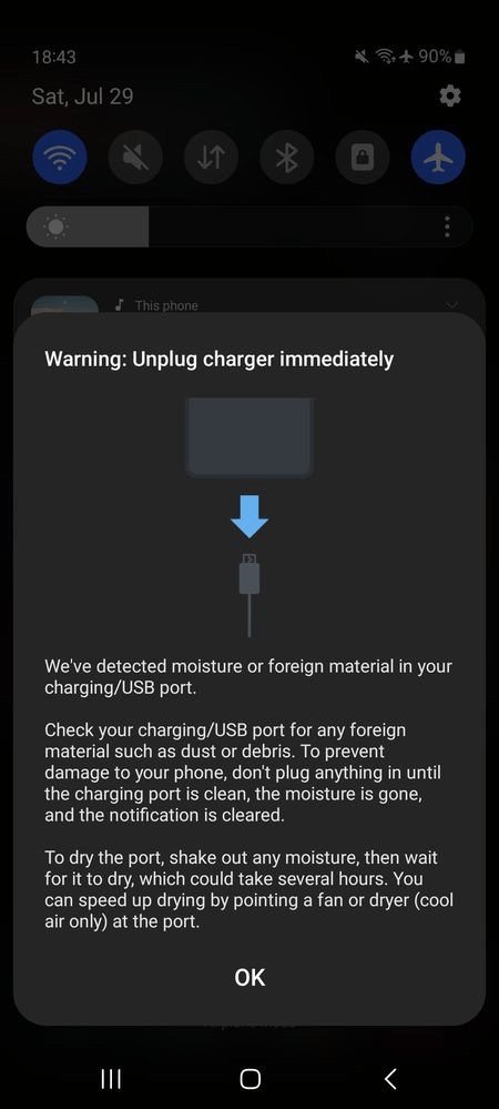 Moisture Detected in Charging or USB Port on Samsung Devices