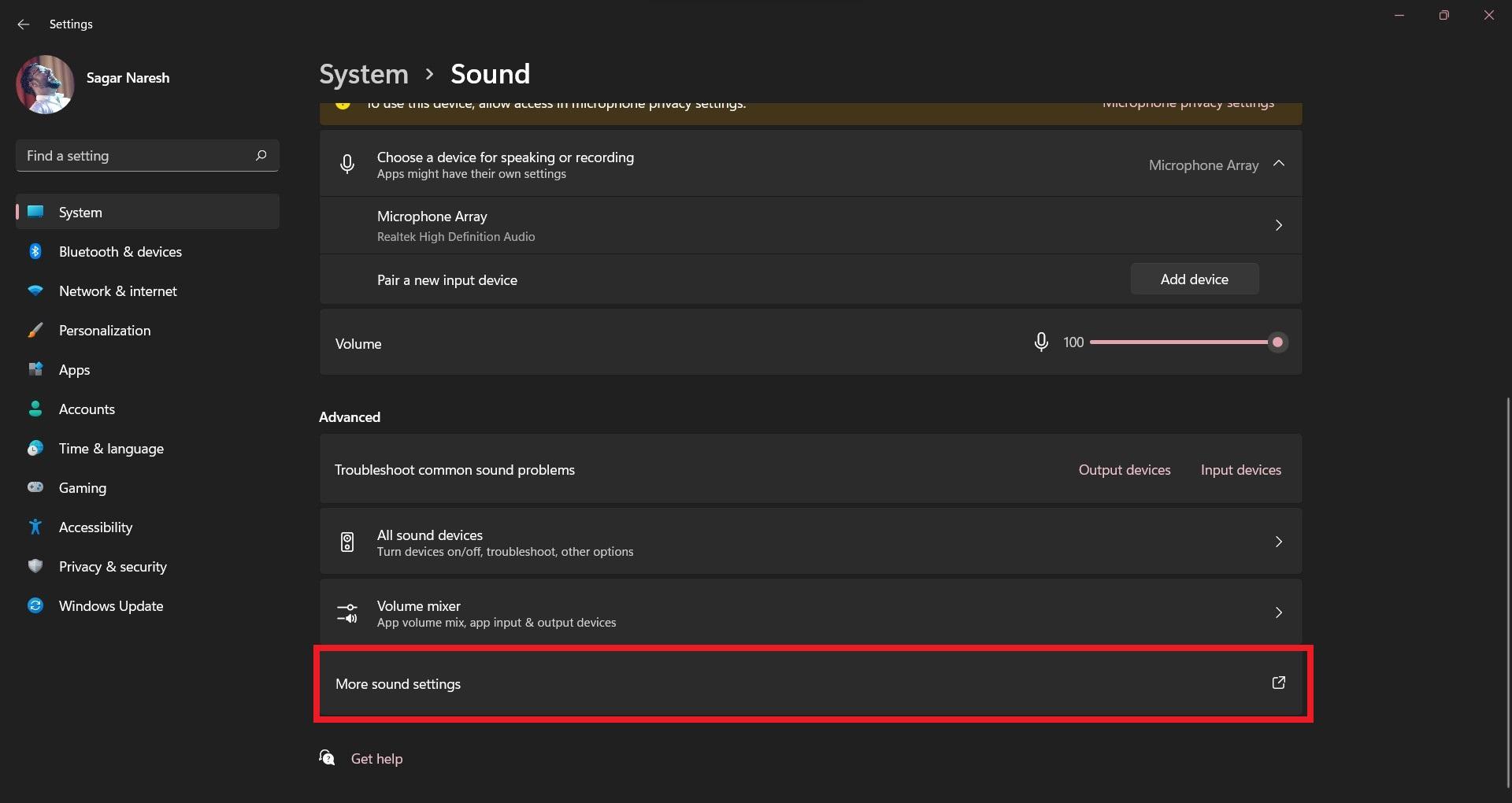 More Sound Settings