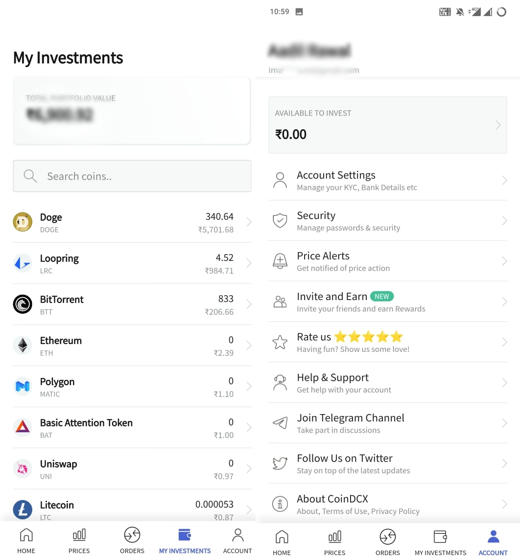 My Investments and Account
