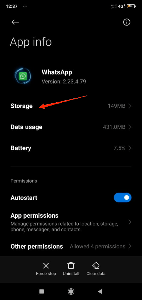 Next, tap on the Storage option