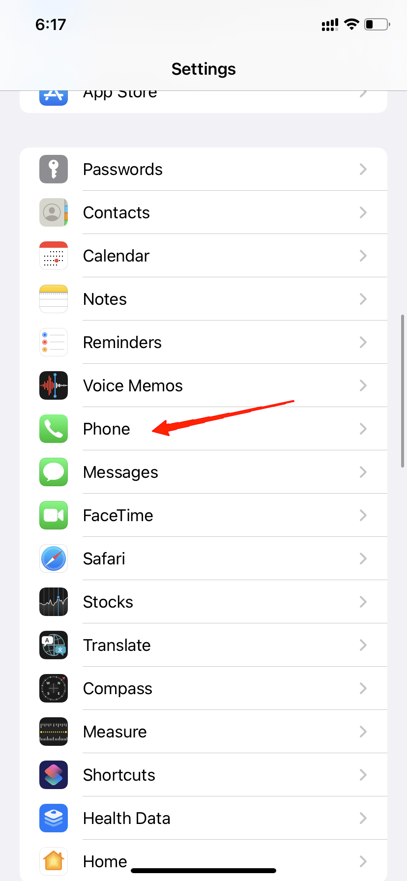 Now go back to the settings app and navigate to the phone section.