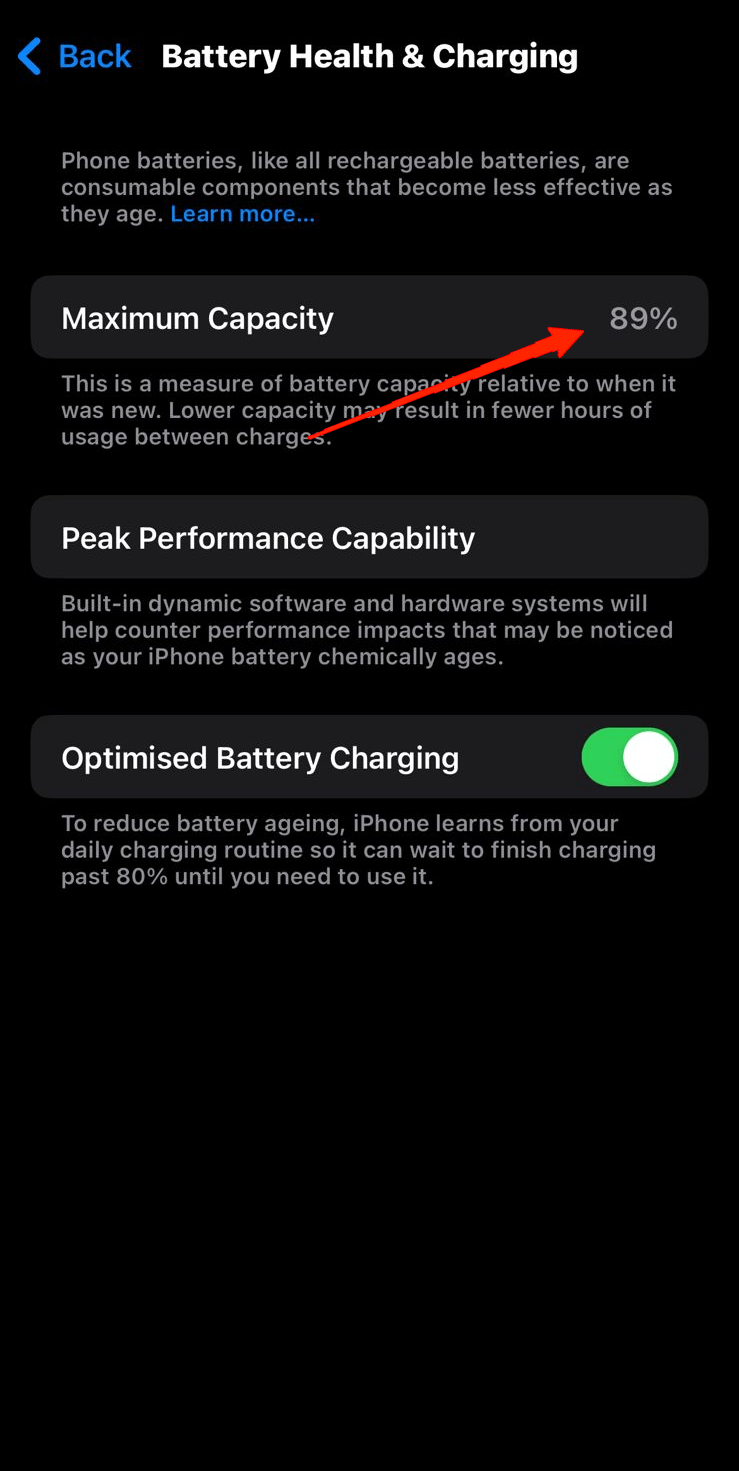 Now, go to Battery Health & Charging and you can see it right there.