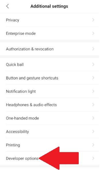 Now, head over to Additional settings>> Developer options