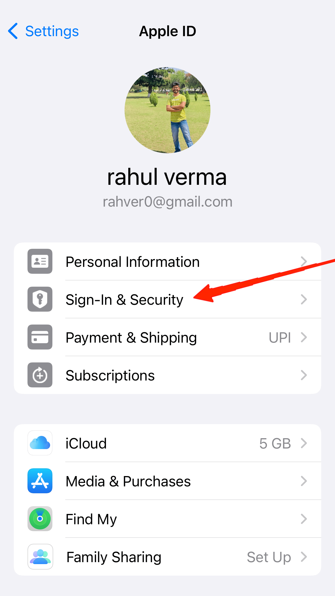 Now, tap on Sign-in & Security