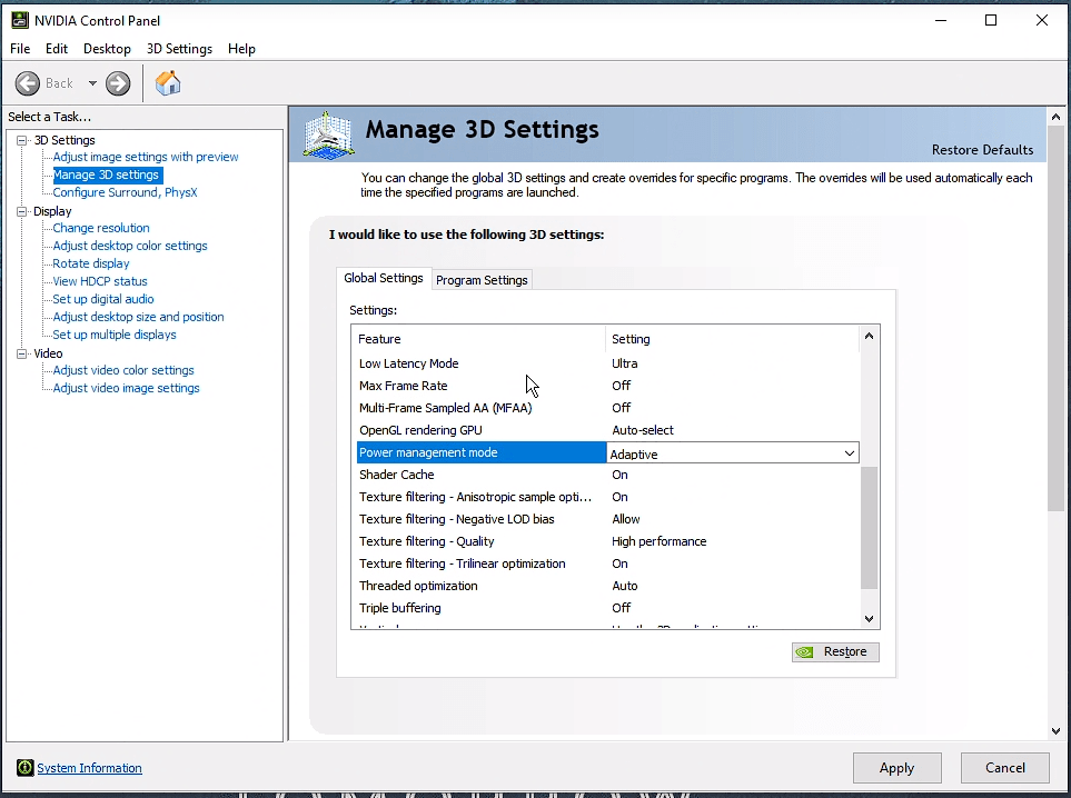 Nvidia Graphics Settings