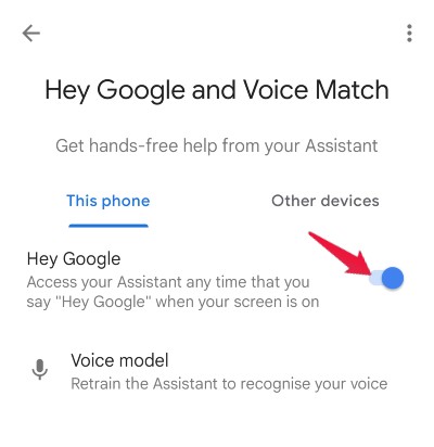 Ok Google and click on Voice Model