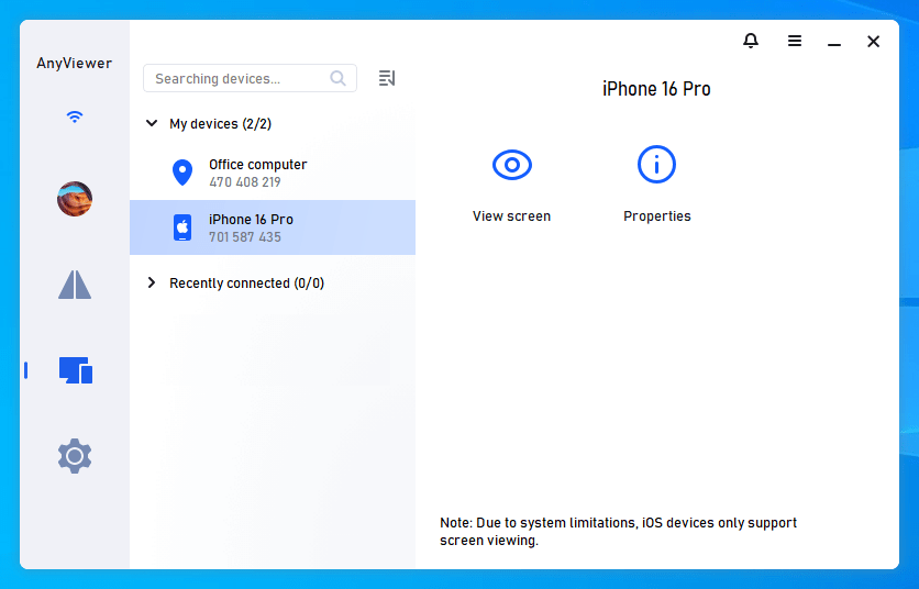 On your PC, locate your iPhone under Device, then click View Screen