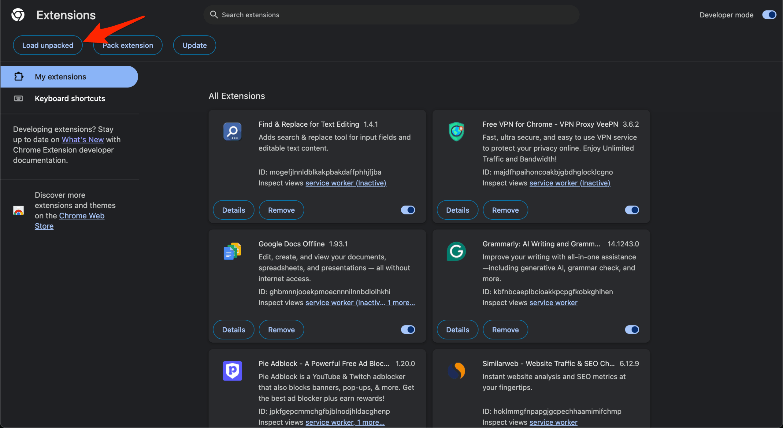 On the Chrome extension page, click on Load Unpacked and select the extracted folder