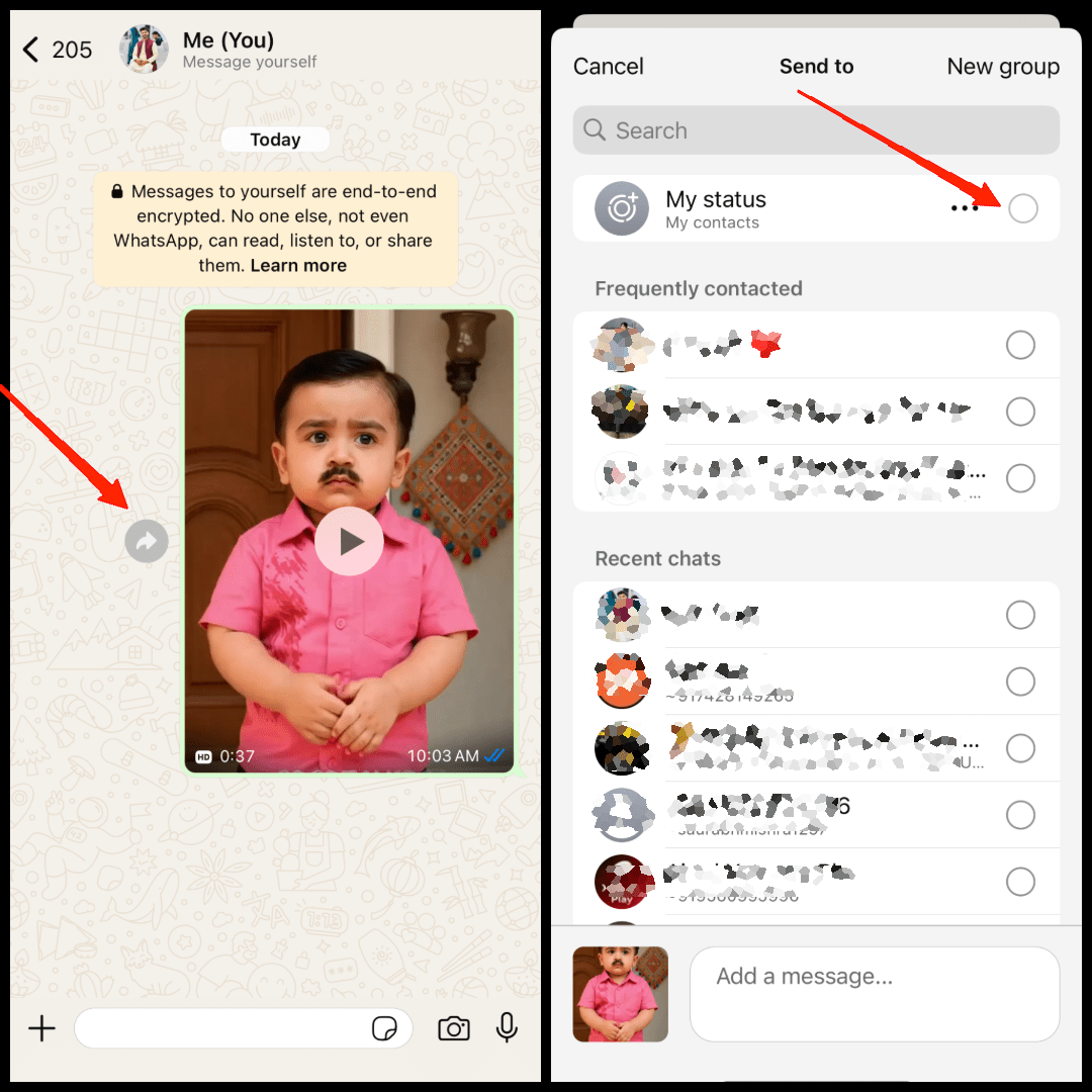 Once done, forward that video to be set as your WhatsApp status.