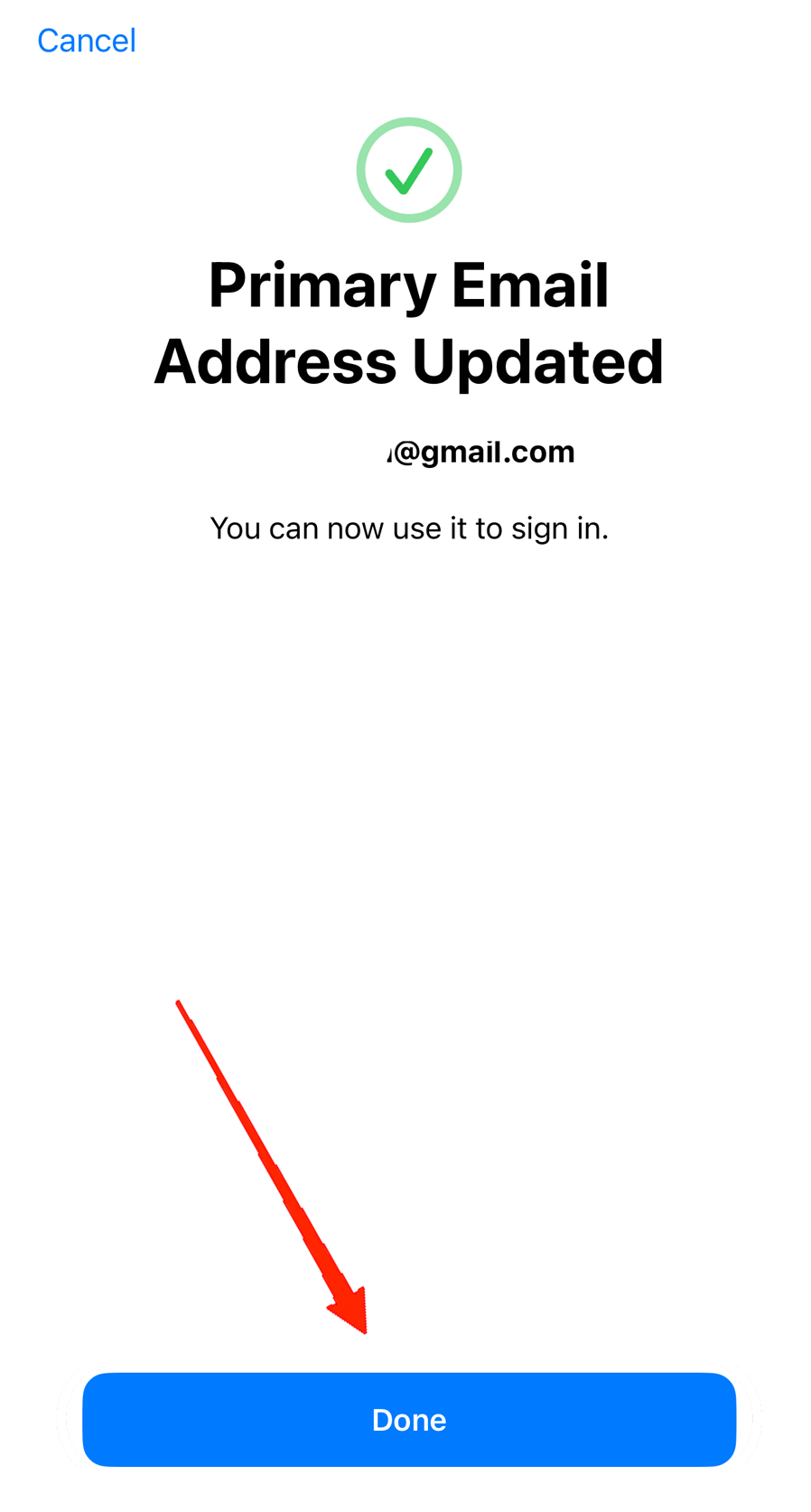 Once done, you will be asked if you want to set it as your primary email. Make sure to enable the toggle and tap on Done.