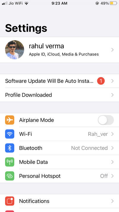 Once the profile is downloaded, it will be saved in your iPhone Settings app