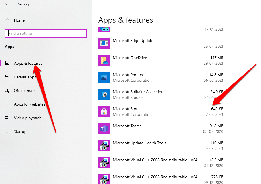 Open Microsoft Stor in Apps and Features