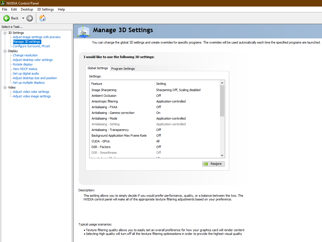 nvidia manage 3d setting power