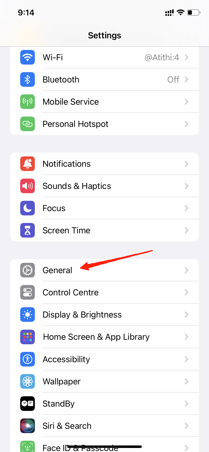 Open Settings and go to General.