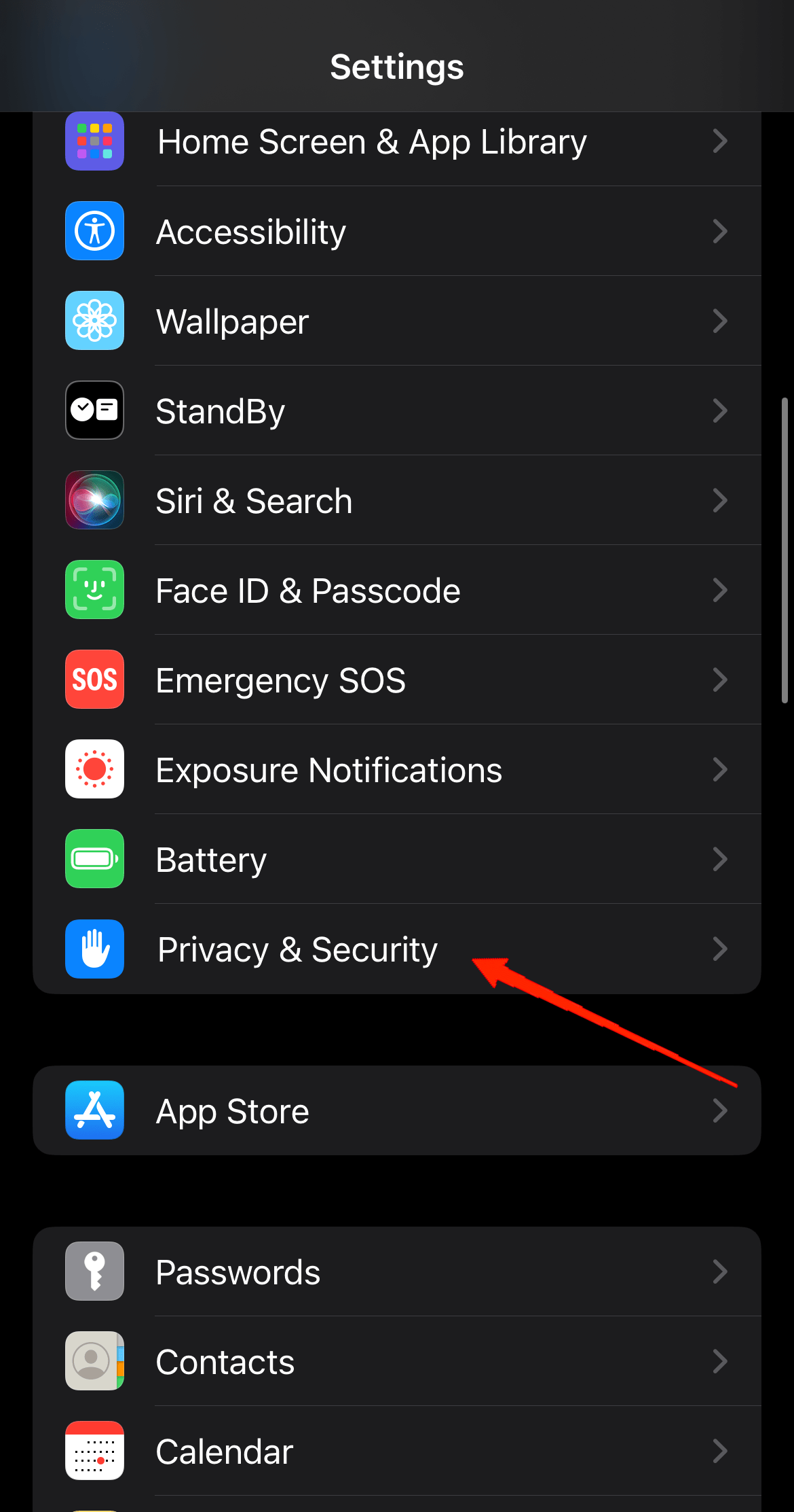 Open Settings and go to Privacy & Security