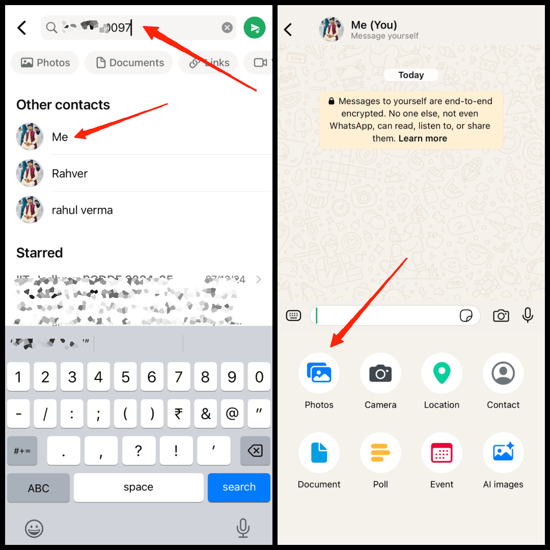 Open WhatsApp and search for your contact number.