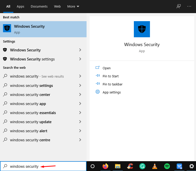 Open “Windows Security” using the search bar